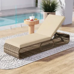 2er Set Rattan Sonnenliege mit Auflage & Verstellbarer Rückenlehne Wetterfeste Balkonliege Khaki/Grau/Beige