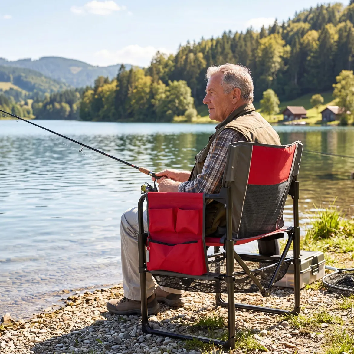 2er Set Regiestuhl Klappbar Campingstuhl mit Mesh-Ablage Getränkehalter & Flaschenöffner bis 150 kg Belastbar Rot