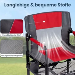 2er Set Regiestuhl Klappbar Campingstuhl mit Mesh-Ablage Getränkehalter & Flaschenöffner bis 150 kg Belastbar Rot