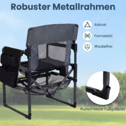 2er Set Regiestuhl Klappbar Campingstuhl mit Mesh-Ablage Getränkehalter & Flaschenöffner bis 150 kg Belastbar Schwarz