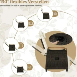 2er Set Relaxliege Rattan Liegesessel mit weichen Kissen Verstellbarer Rückenlehne und Fußstütze Liegestuhl Grau/Weiß