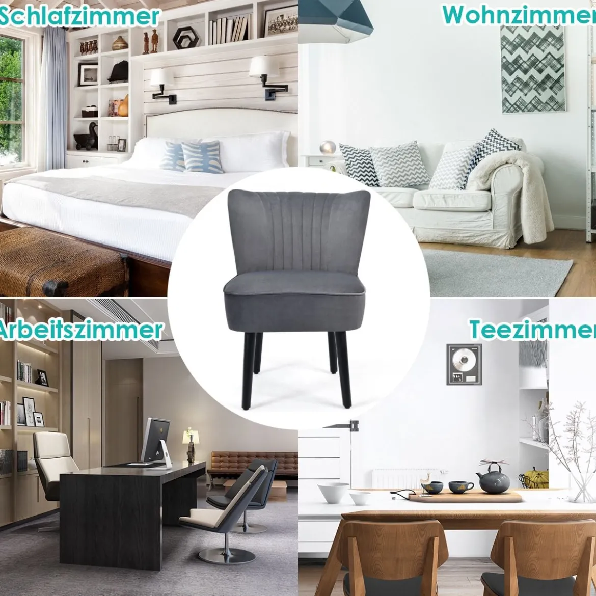 2er Set Relaxsessel mit hoher Rückenlehne & breitem gepolstertem Sitz Armlehnestuhl modern Grau