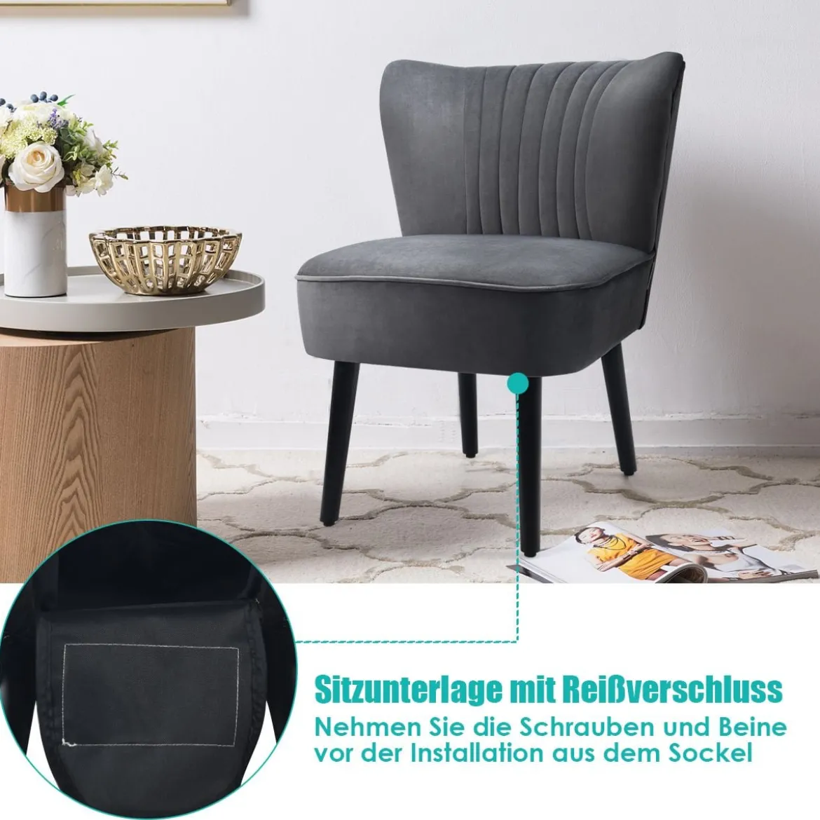 2er Set Relaxsessel mit hoher Rückenlehne & breitem gepolstertem Sitz Armlehnestuhl modern Grau
