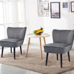 2er Set Relaxsessel mit hoher Rückenlehne & breitem gepolstertem Sitz Armlehnestuhl modern Grau