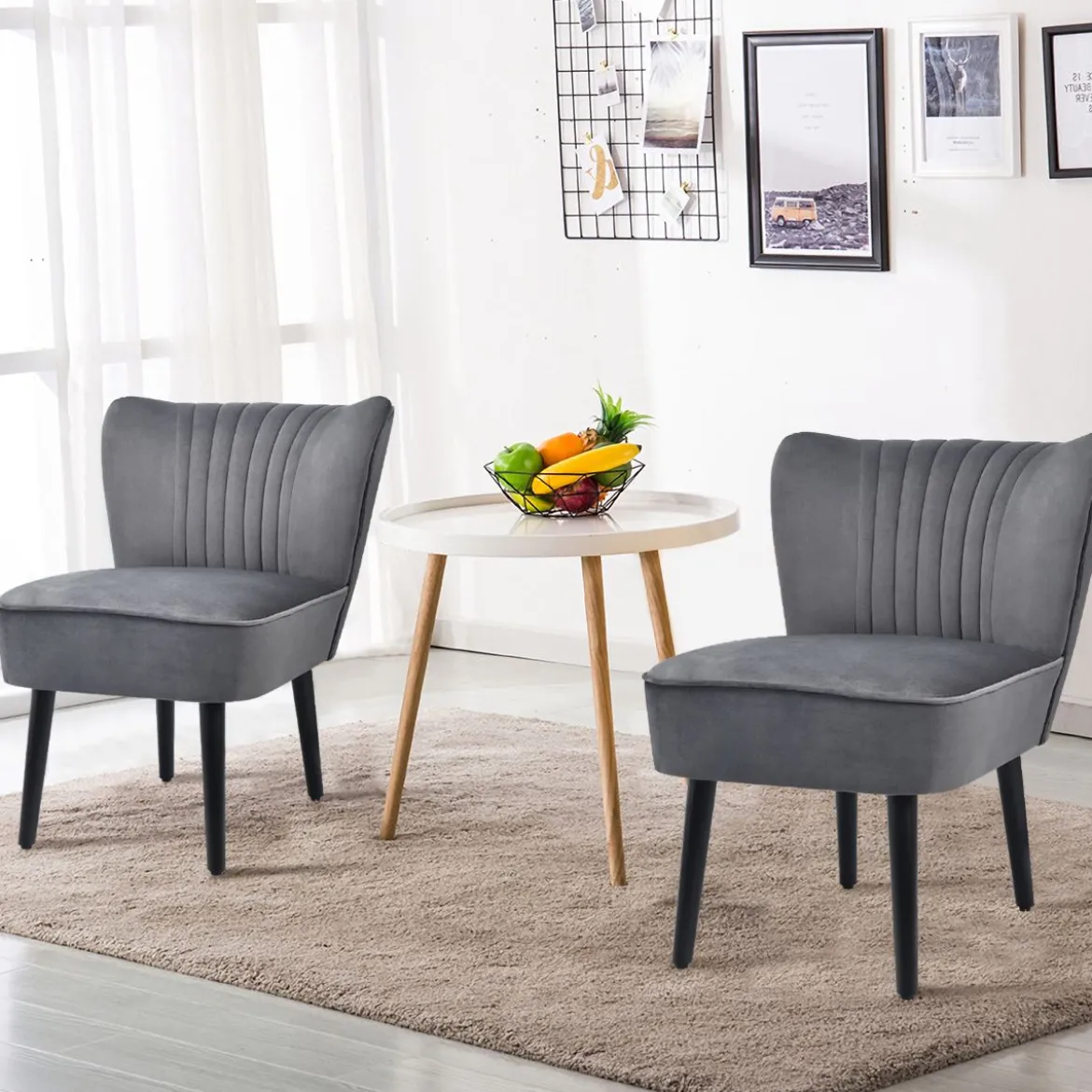 2er Set Relaxsessel mit hoher Rückenlehne & breitem gepolstertem Sitz Armlehnestuhl modern Grau