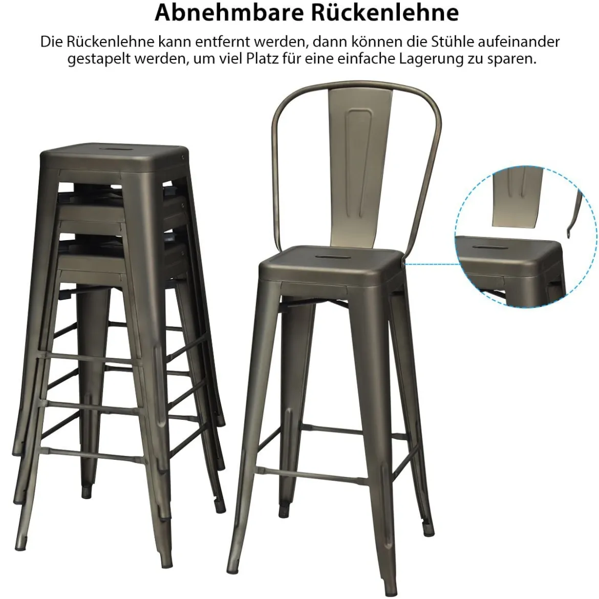 4er Set Restaurantstühle mit Abnehmbarer Rückenlehne & Fußpolstern Metallstühle Rotguss