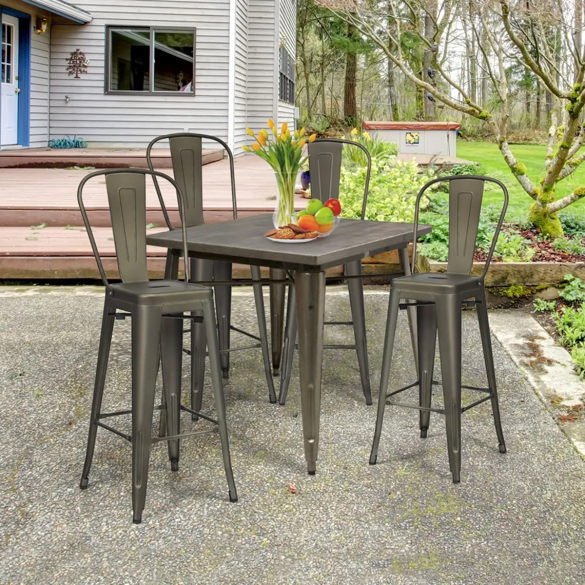 4er Set Restaurantstühle mit Abnehmbarer Rückenlehne & Fußpolstern Metallstühle Rotguss