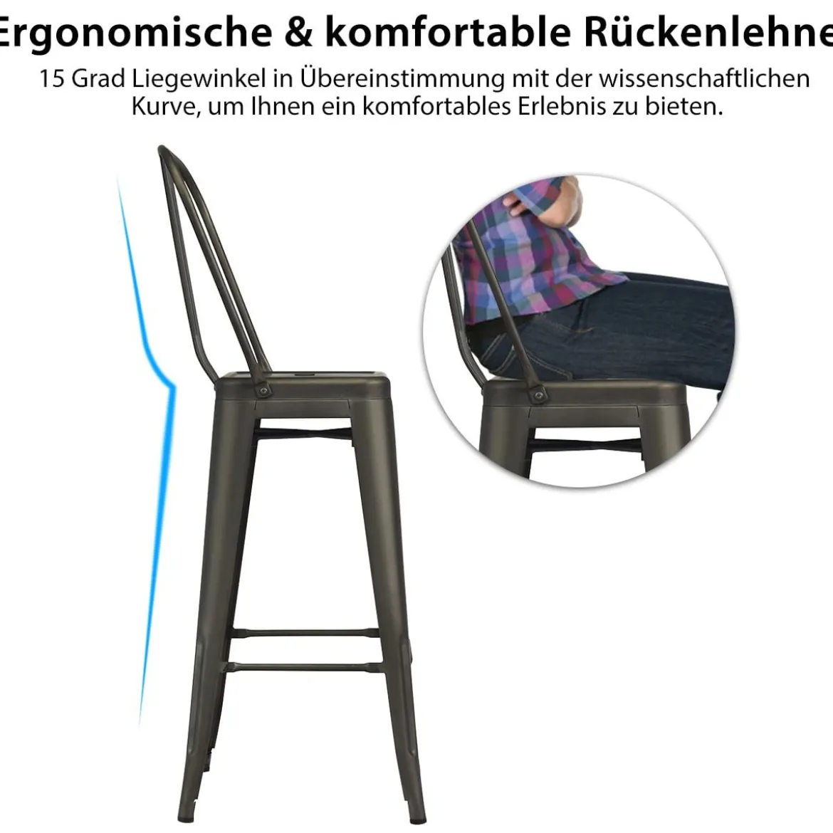 4er Set Restaurantstühle mit Abnehmbarer Rückenlehne & Fußpolstern Metallstühle Rotguss