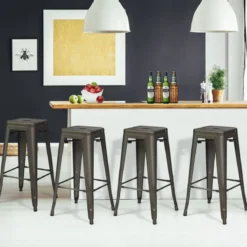 4er Set Restaurantstühle mit Abnehmbarer Rückenlehne & Fußpolstern Metallstühle Rotguss