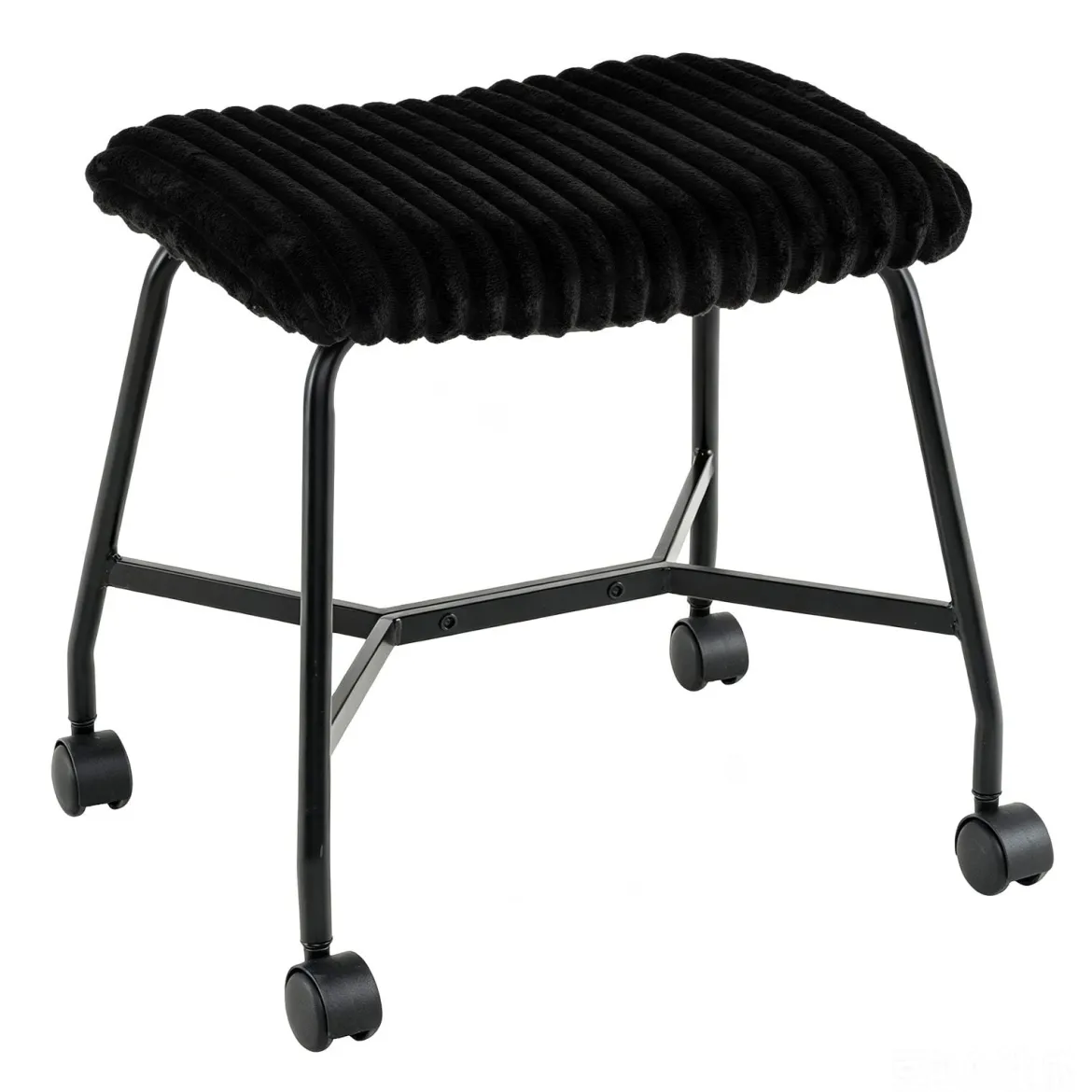 2er Set Rollhocker Gepolstert mit Gewölbter Sitzfläche & 4 Leichtgängigen Rollen Schwarz