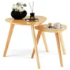 2er Set Satztisch Holz Couchtisch dreieckig Beistelltisch Kaffeetisch Wohnzimmertisch Natur