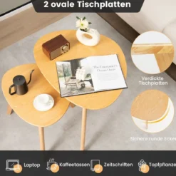 2er Set Satztisch Holz Couchtisch dreieckig Beistelltisch Kaffeetisch Wohnzimmertisch Natur