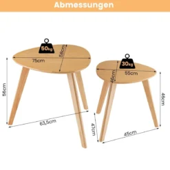 2er Set Satztisch Holz Couchtisch dreieckig Beistelltisch Kaffeetisch Wohnzimmertisch Natur
