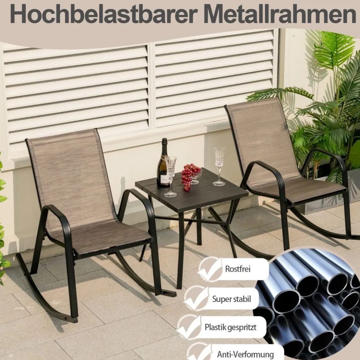 2er Set Schaukelstühle mit Atmungsaktivem Stoffsitz Ergonomische Terrassenstühle