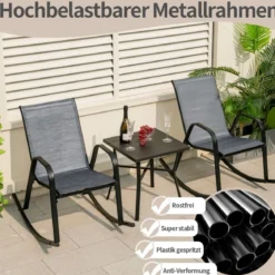 2er Set Schaukelstühle mit Atmungsaktivem Stoffsitz Ergonomische Terrassenstühle