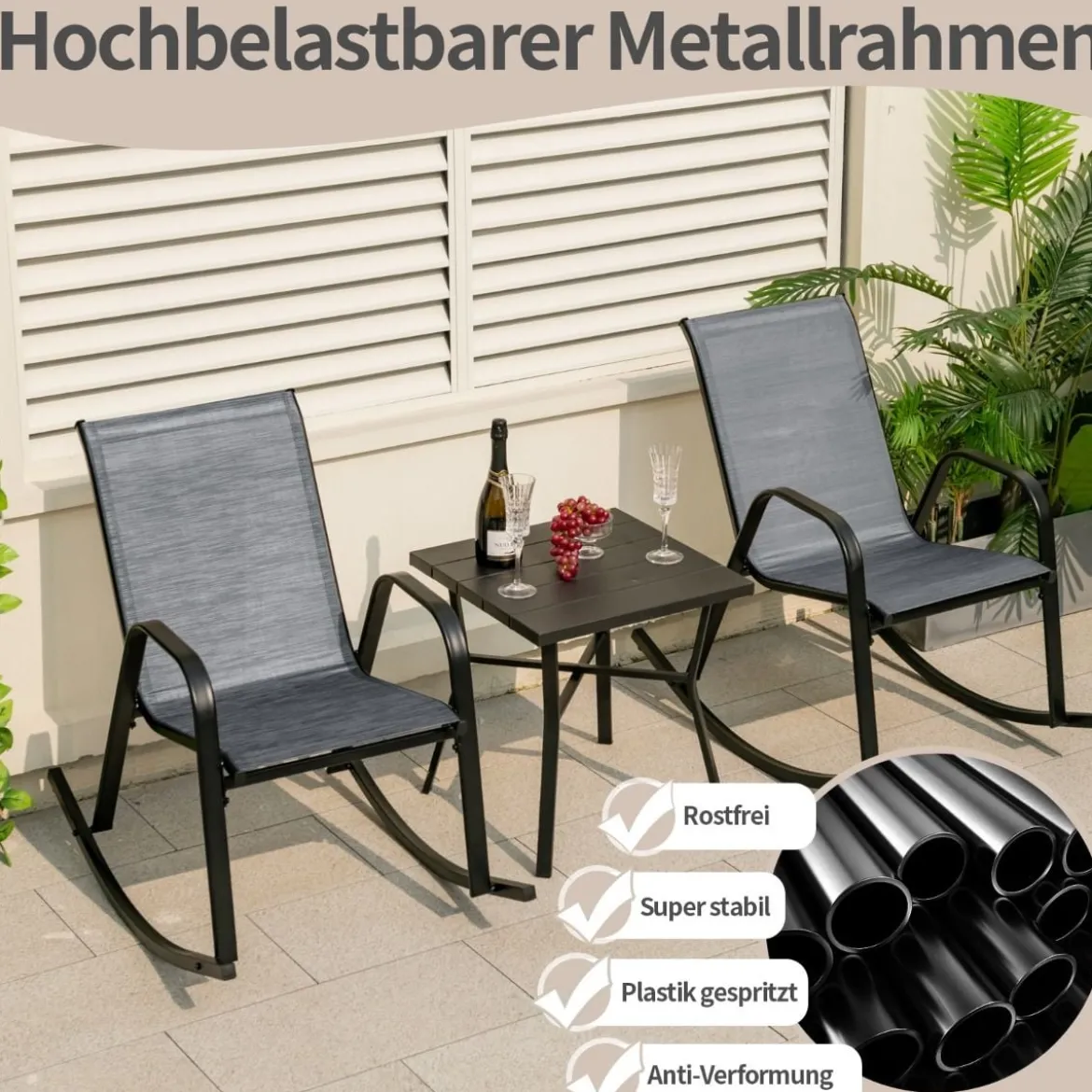 2er Set Schaukelstühle mit Atmungsaktivem Stoffsitz Ergonomische Terrassenstühle