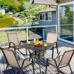 2er Set Schaukelstühle mit Atmungsaktivem Stoffsitz Ergonomische Terrassenstühle