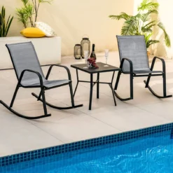 2er Set Schaukelstühle mit Atmungsaktivem Stoffsitz Ergonomische Terrassenstühle