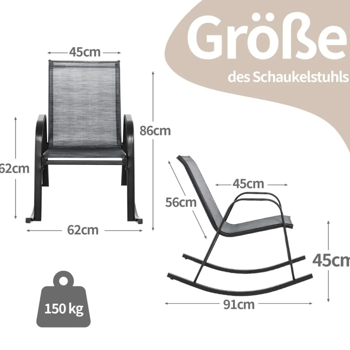 2er Set Schaukelstühle mit Atmungsaktivem Stoffsitz Ergonomische Terrassenstühle