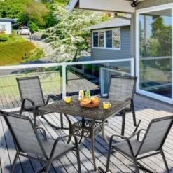 2er Set Schaukelstühle mit Atmungsaktivem Stoffsitz Ergonomische Terrassenstühle