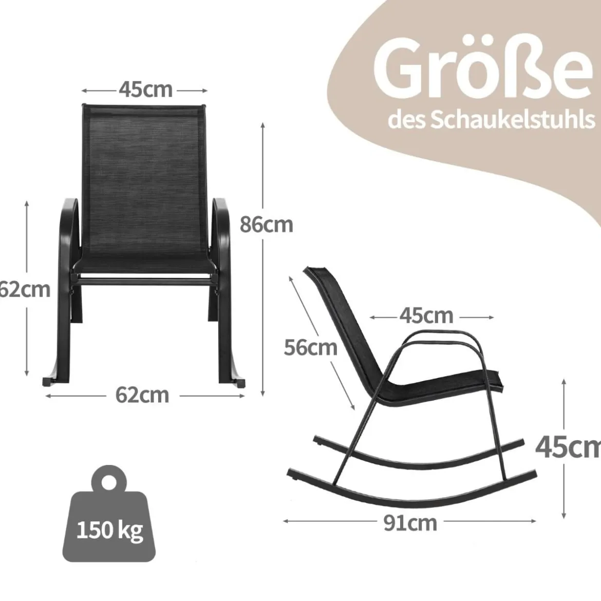 2er Set Schaukelstühle mit Atmungsaktivem Stoffsitz Ergonomische Terrassenstühle