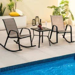 2er Set Schaukelstühle mit Atmungsaktivem Stoffsitz Ergonomische Terrassenstühle