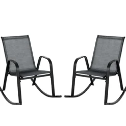 2er Set Schaukelstühle mit Atmungsaktivem Stoffsitz Ergonomische Terrassenstühle