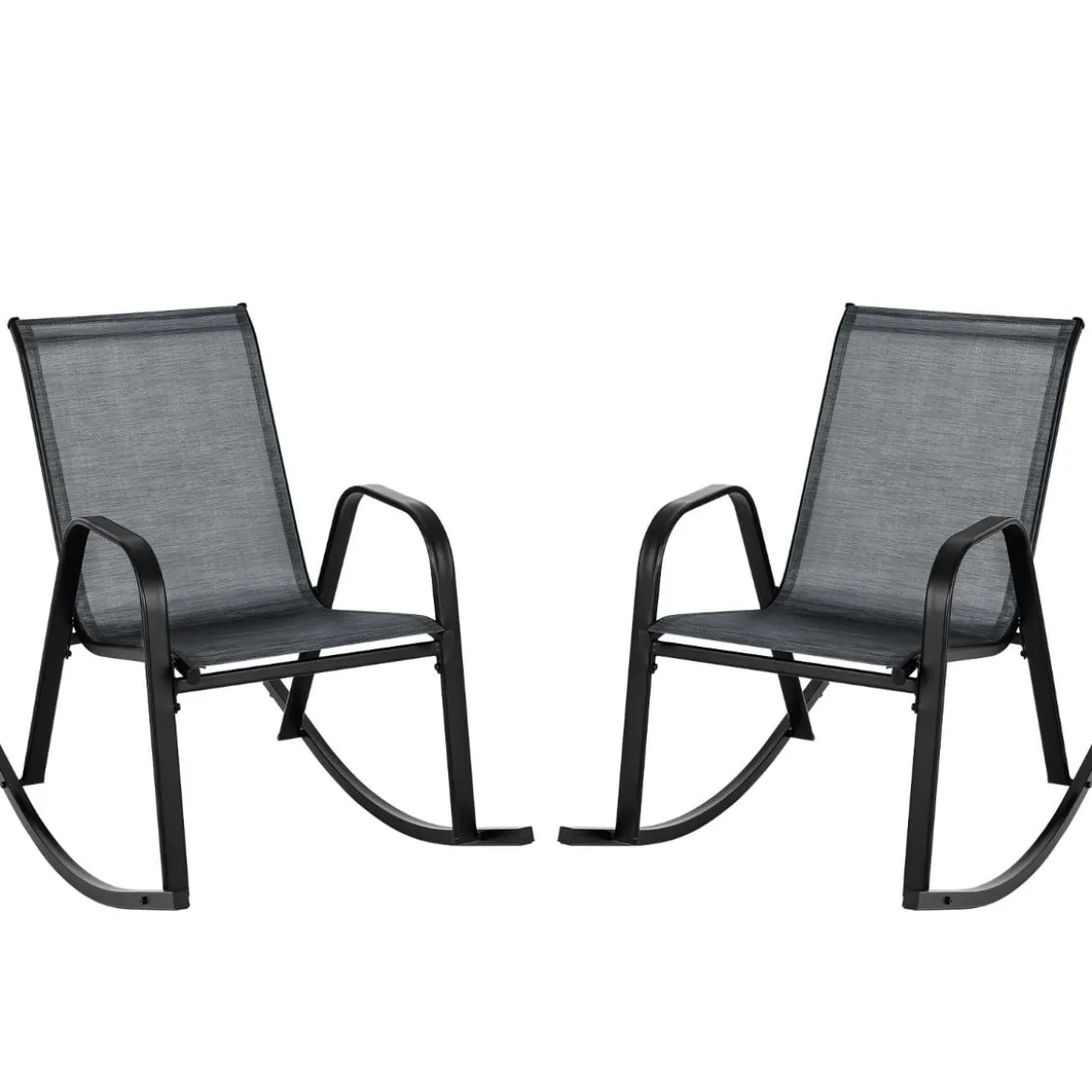 2er Set Schaukelstühle mit Atmungsaktivem Stoffsitz Ergonomische Terrassenstühle