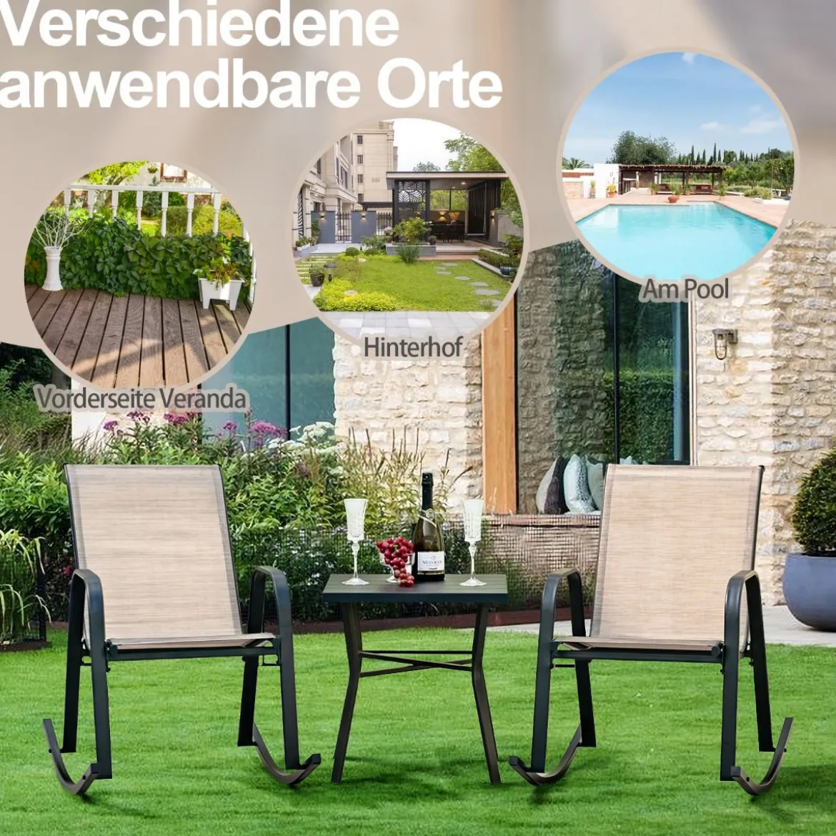 2er Set Schaukelstühle mit Atmungsaktivem Stoffsitz Ergonomische Terrassenstühle