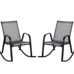 2er Set Schaukelstühle mit Atmungsaktivem Stoffsitz Ergonomische Terrassenstühle