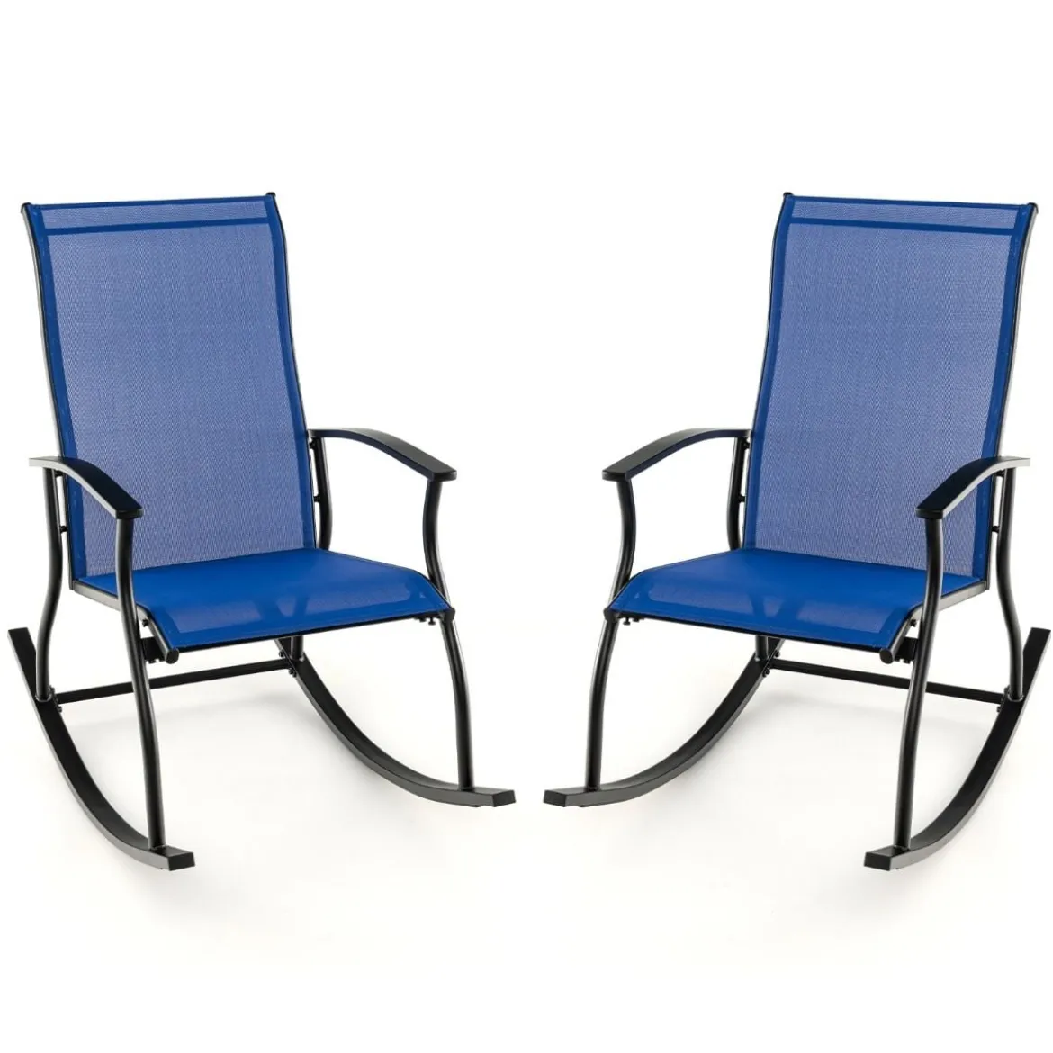 2er Set Schaukelstühle Schaukelsessel mit hoher Rückenlehne und atmungsaktivem Sitzstoff 102 x 68 x 100 cm Marineblau + Schwarz