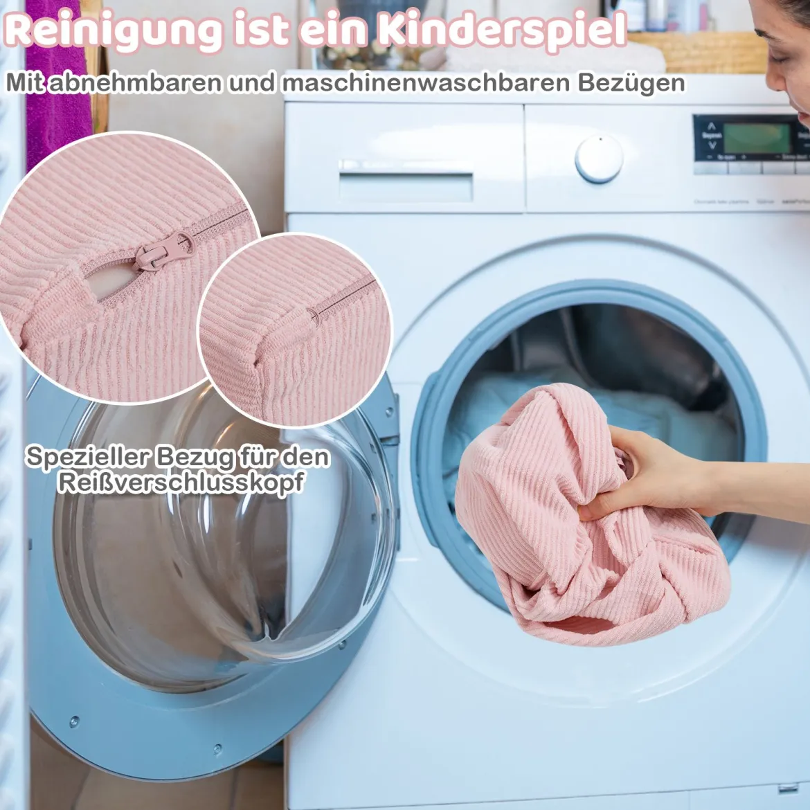 5er Set Schaumstoff Bausteine mit Ballgrube (Bälle nicht enthalten) & Cordstoff-Bezügen Kletterblöcke Spielbausteine Rosa