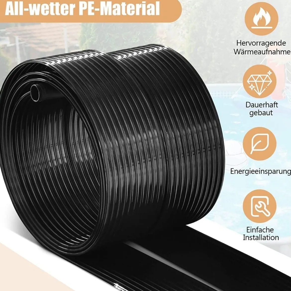 2er Set Schwimmbeckenheizung 600 x 75 cm Solarkollektorplatten für 25800 L Unterirdische und Oberirdische Pools