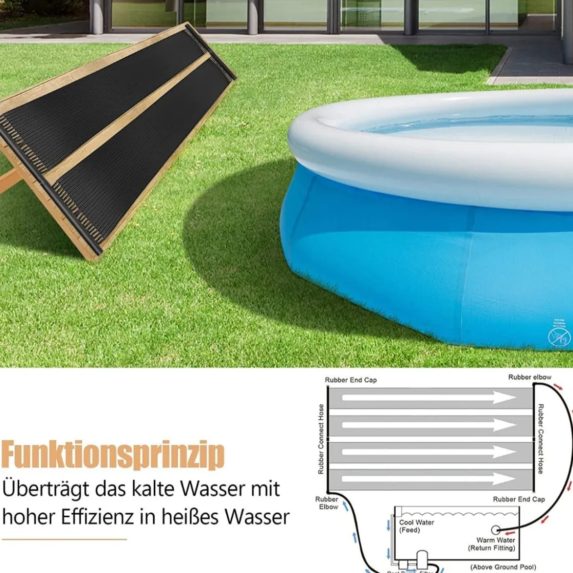 2er Set Schwimmbeckenheizung 600 x 75 cm Solarkollektorplatten für 25800 L Unterirdische und Oberirdische Pools