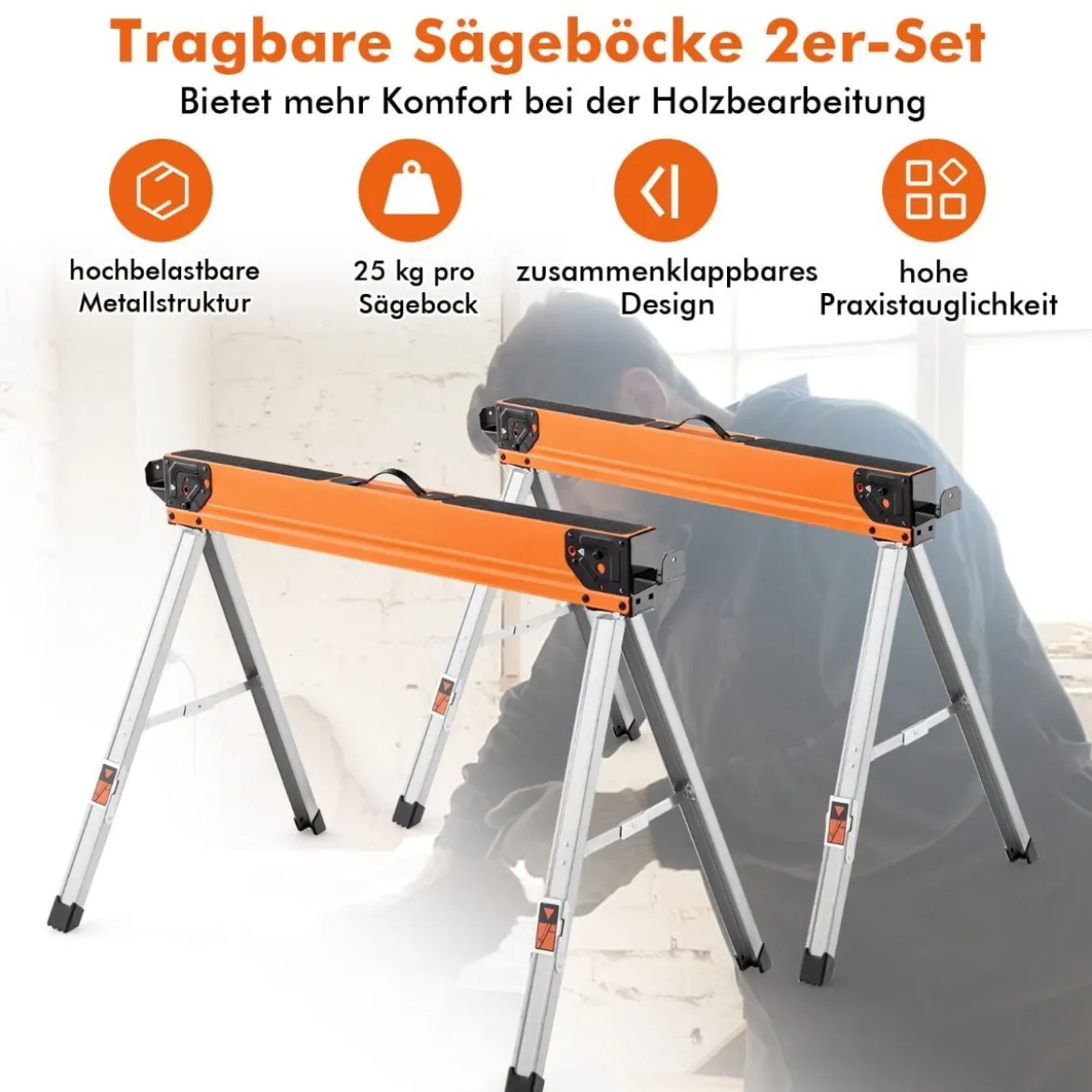 2er-Set Sägeböcke Klappbar Tragbare Arbeitsböcke bis 500 kg belastbar