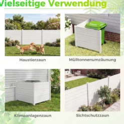 2er Set Sichtschutzzaun Gartenzaun mit 2 Paneelen wetterfester Lamellenzaun mit 3 Pfählen Weiß