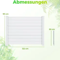 2er Set Sichtschutzzaun Gartenzaun mit 2 Paneelen wetterfester Lamellenzaun mit 3 Pfählen Weiß