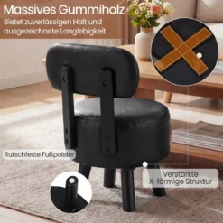 2er Set Sitzhocker mit Rückenlehne & Kunstlederbezug Gepolsterter Hocker bis 150 kg Tragkraft Schwarz