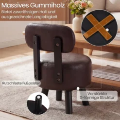 2er Set Sitzhocker mit Rückenlehne & Kunstlederbezug Gepolsterter Hocker bis 150 kg Tragkraft Braun