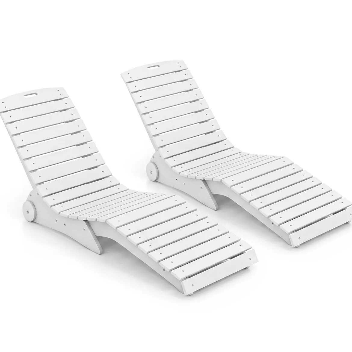 2er Set Sonnenliege aus HDPE Ergonomische Gartenliege in S Form Wetterfester Strandliege mit Rollen Weiß