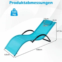 2er Set Sonnenliege Ergonomisch Gartenliege mit Abnehmbarem Kopfkissen Liegestuhl bis 160 kg Belastbar Grau/Blau
