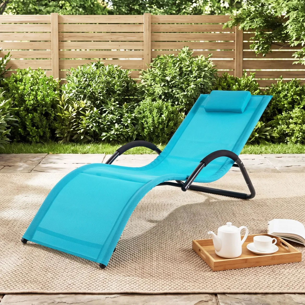 2er Set Sonnenliege Ergonomisch Gartenliege mit Abnehmbarem Kopfkissen Liegestuhl bis 160 kg Belastbar Grau/Blau