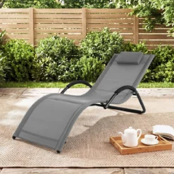 2er Set Sonnenliege Ergonomisch Gartenliege mit Abnehmbarem Kopfkissen Liegestuhl bis 160 kg Belastbar Grau/Blau