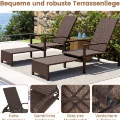 2er Set Sonnenliege Gartenliege mit 6-Fach Verstellbarer Rückenlehne & Ausziehbarer Fußstütze