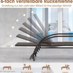 2er Set Sonnenliege Gartenliege mit 6-Fach Verstellbarer Rückenlehne & Ausziehbarer Fußstütze