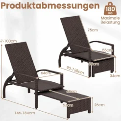 2er Set Sonnenliege Gartenliege mit 6-Fach Verstellbarer Rückenlehne & Ausziehbarer Fußstütze