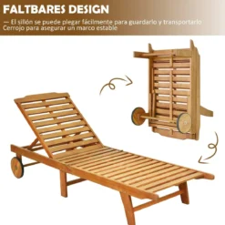 2er Set Sonnenliege Holz Gartenliege mit verstellbarer Rückenlehne mit Rollen und Kissen Strandliege für den Garten