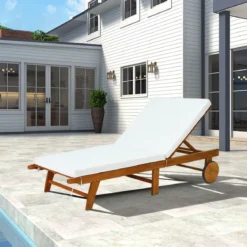 2er Set Sonnenliege Holz Gartenliege mit verstellbarer Rückenlehne mit Rollen und Kissen Strandliege für den Garten