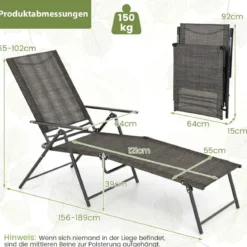 2er Set Sonnenliege klappbar Gartenliege mit verstellbarer Rückenlehne Grau/Braun/Schwarz