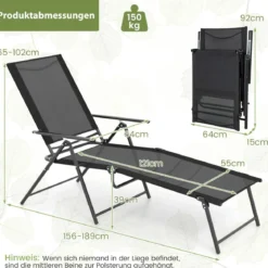 2er Set Sonnenliege klappbar Gartenliege mit verstellbarer Rückenlehne Grau/Braun/Schwarz